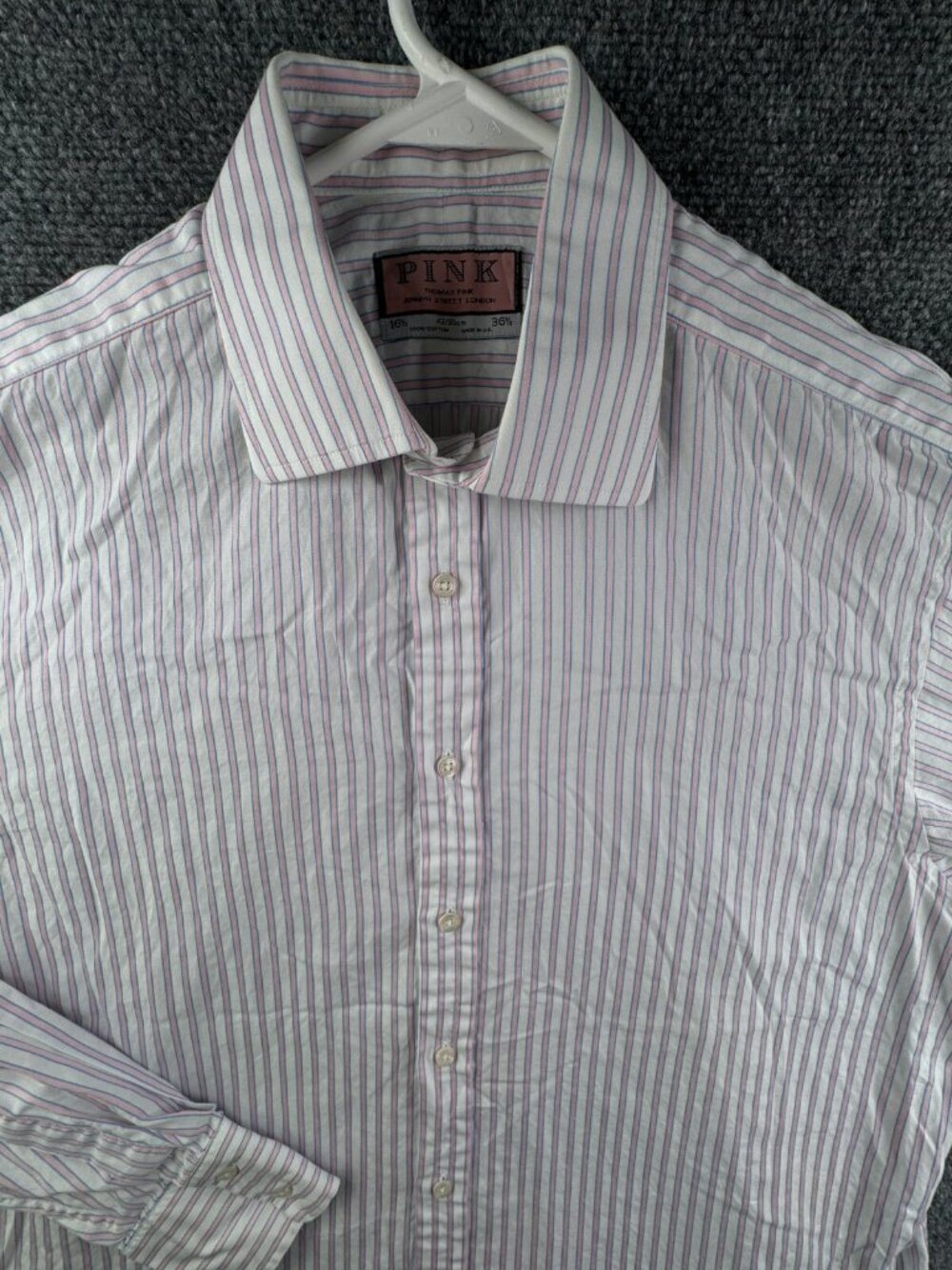 Thomas Pink Men Long Sleeve Button Up Shirt Striped Pink 16.5 36.5 UK Made Adult